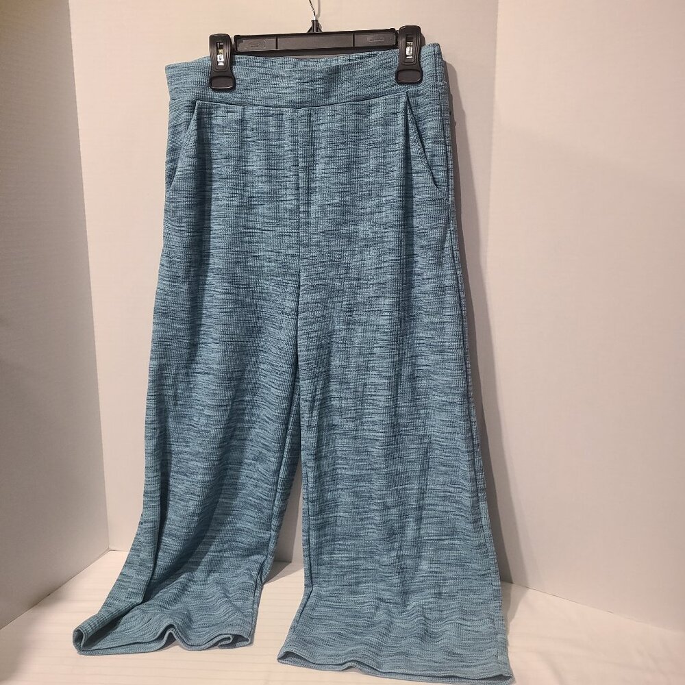 Travel Pull-on Blue Space Dye Waffle Beach Pants Wide Leg 22” Inseam-Fits L/XL